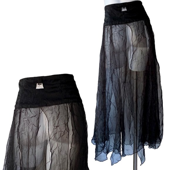 French Designer Biche de Bère vintage tiered/crinkled/plissé sheer maxi skirt - Picture 4 of 13